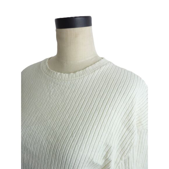 ZARA Ivory Cream Textured Ribbed Knit Short Sleeve Loose Fit Sweater M - Picture 4 of 5